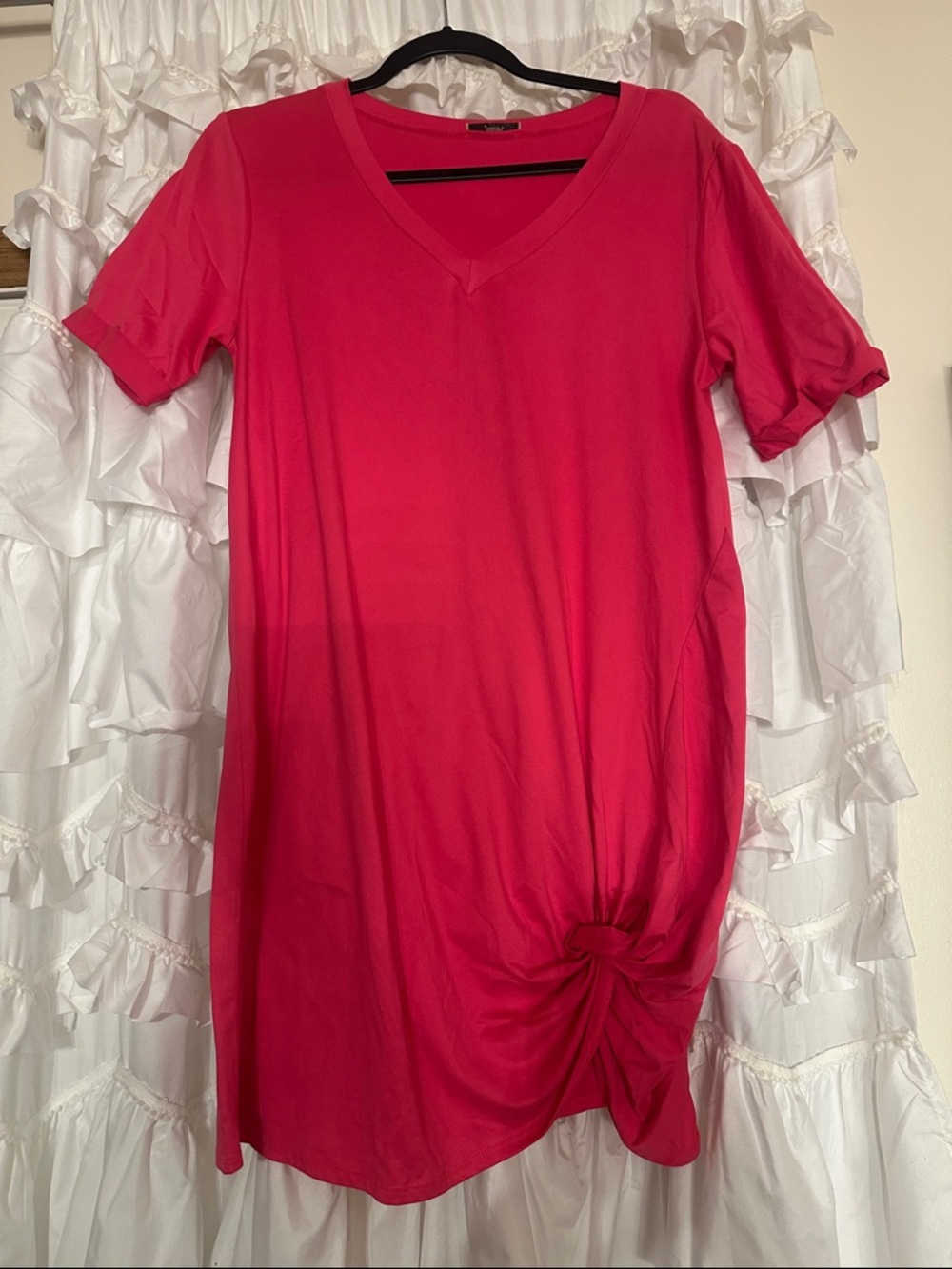 JODIFL Hot Pink V-Neck Mini Dress with Knot Detail